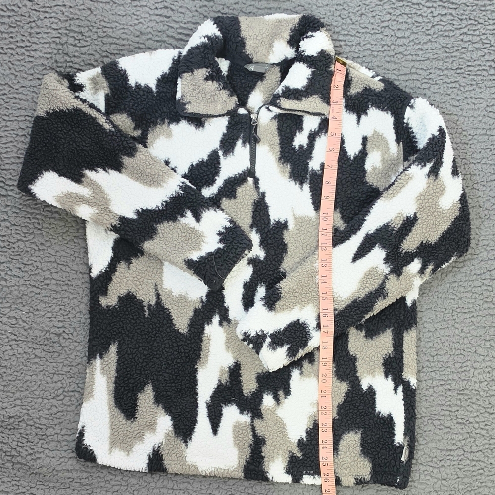 Eddie Bauer Sherpa Fleece Pullover Womens M Quarter Zip Cozy Camo Neutral Soft